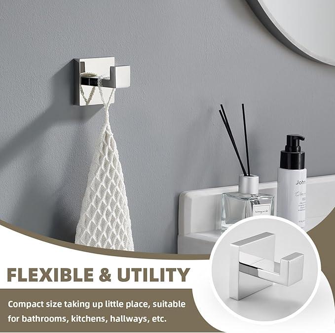 Suyar Polished Chrome Bathroom Hardware Set 4 Pieces, 304 Stainless Steel Bathroom Accessories, Include Robe Hook, Toilet Paper Holder, Hand Towel Holder, Bath Towel Bar - ModernBath