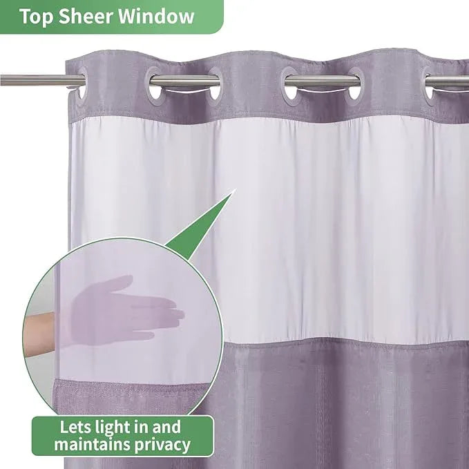eachope Lavender No Hook Shower Curtain with Snap-in Fabric Liner Set,Slub Textured Fabric Shower Curtains for Bathroom,Hotel Style Modern Shower Curtain,Water Repellent & Washable,71x74(72) - ModernBath