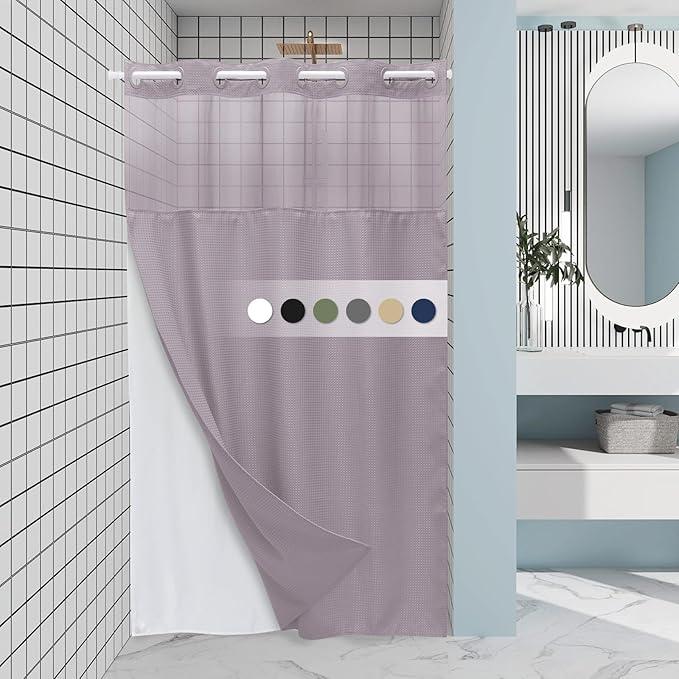 EUTXL Lavender Stall No Hook Shower Curtain with Snap in Liner,230GSM Waffle Weave Shower Curtains for Bathroom,54W x 80H - ModernBath