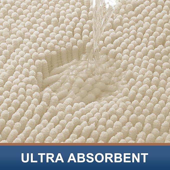 Smiry Luxury Chenille Bathroom Rugs 24x16, Extra Soft and Absorbent Shaggy Bath Mat, Machine Washable, Non-Slip Plush Carpet Runner for Tub, Shower, and Floor, Home Decor Accessories, Sand - ModernBath