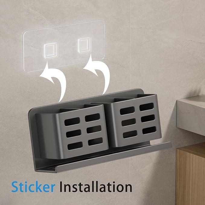 YESENT Aluminum Toothbrush Holder Self-Adhesive Hanging Bracket Shower Toothbrush Razor Holder Suitable for Toothbrush, Toothpaste, Razor and Comb etc Bathroom Storage - ModernBath