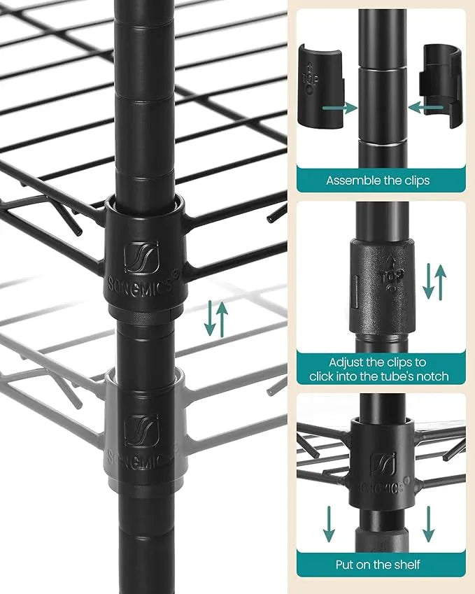SONGMICS 5-Tier Bathroom Shelf, Storage Rack for Small Space, with 5 PP Shelf Liners, Removable Hook, Extendable Design, Ink Black and Rustic Brown ULGR023B02 - ModernBath
