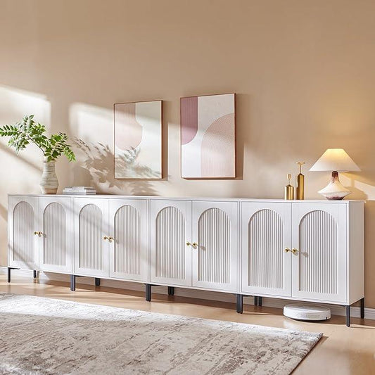 Bathroom Cabinet with Storage, 123.5" W Fluted Arched Free Standing Floor Cabinet w/Adjustable Shelves, Modern Sideboard Cabinet for Bathroom, Kitchen, Living Room, Entryway, White - ModernBath
