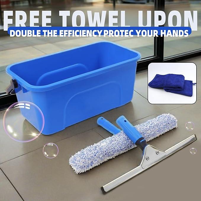 HYCDFCS Squeegee for Window Cleaning,Window Cleaning Squeegee kit with Bucket&Microfiber Scrubber,Bathroom,Shower Doors,Mirrors,Tiles,and Car Windows Blue - ModernBath