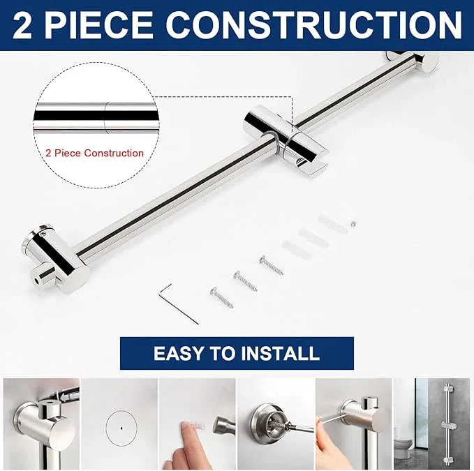 NearMoon Shower Slide Bar with Height/Angle Adjustable Handheld Shower Holder, Bathroom SUS 304 Stainless Steel Shower Head Holder for Bath (Screw Mounted, Chrome Finish) - ModernBath