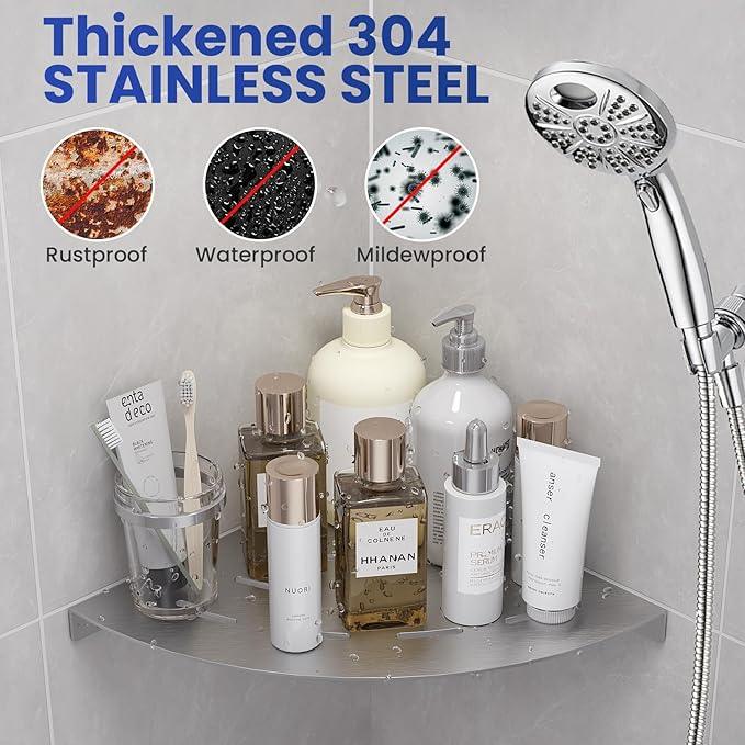 2 Pack Corner Shower Shelves Load Capacity 40 lbs 304 Stainless Steel Shower Corner Shelf Will not Rust 8in Shower Shelf for Inside Shower Brushed Nickel Drilling Installation - ModernBath