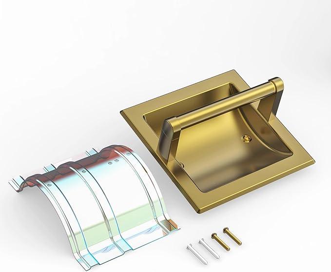Recessed Gold Toilet Paper Holder, in Wall Toilet Paper Holder Pivoting, Gold Wall Mount Toilet Paper Roll Holder, Bathroom Brushed Brass Stainless Steel Tissue Holder - ModernBath