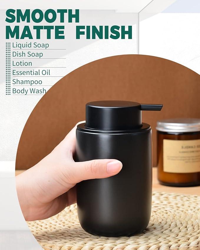 BosilunLife Lotion Pump Dispenser - Matte Black Soap Dispenser Bathroom Ceramic Dish Liquid Soap Dispenser for Kitchen, Bathroom Countertop Soap Dispensers - ModernBath
