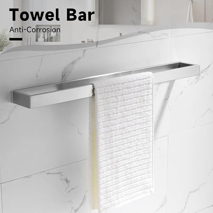TNOMS Brushed Nickel Towel Bar Set,5-Pieces Bathroom Hardware Accessories Set,Towel Racks Set for Bathroom 23.6 Inch Towel Bar Stainless Steel Wall-Mounted - ModernBath