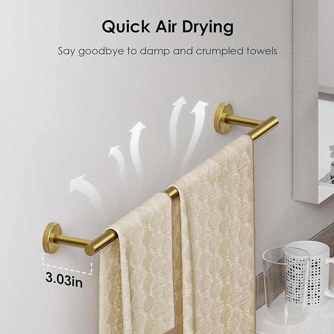 FORIOUS Towel Bar Wall Mounted, Stainless Steel Towel Racks for Bathroom, Includes Wall Mounting Hardware (Brushed Gold, 26 Inch) - ModernBath