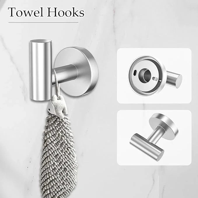 5-Piece Brushed Nickel Towel Bar Set Bathroom Hardware Set Includes Multi-Purpose Toilet Paper Holder 23.6in Towel Bar Towel Ring Towel Hooks Stainless Steel Wall-Mounted Bathroom Accessories - ModernBath