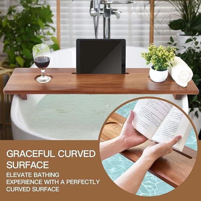 DAOYOUSKY Luxe Premium Acacia Wood Bathtub Tray Caddy with Adjustable Legs, 35x9 Inch Large Wooden Bath Tub Board, Anti-Tipping Bath Shelf Over Tub, Bathtub Accessories - ModernBath