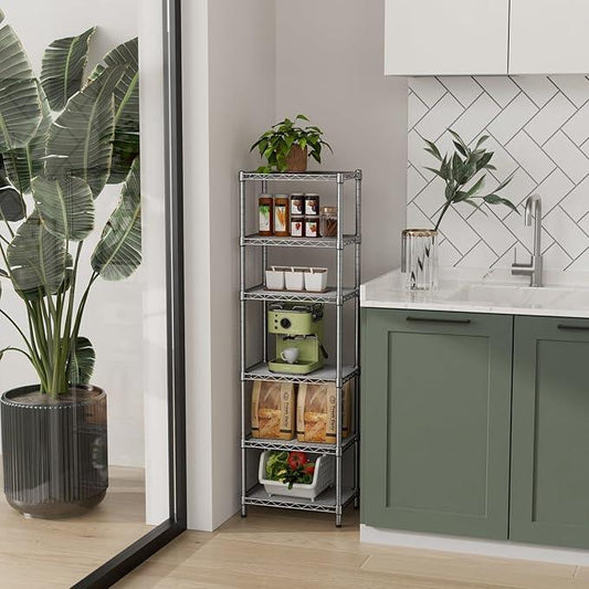 Small 5 tire Shelves Storage Wire Shelving Unit Metal Shelf Adjustable Organizers Storage Shelving for Bathroom Laundry Room Kitchen Pantry10”D x 16”W x 60.2”H Silver - ModernBath