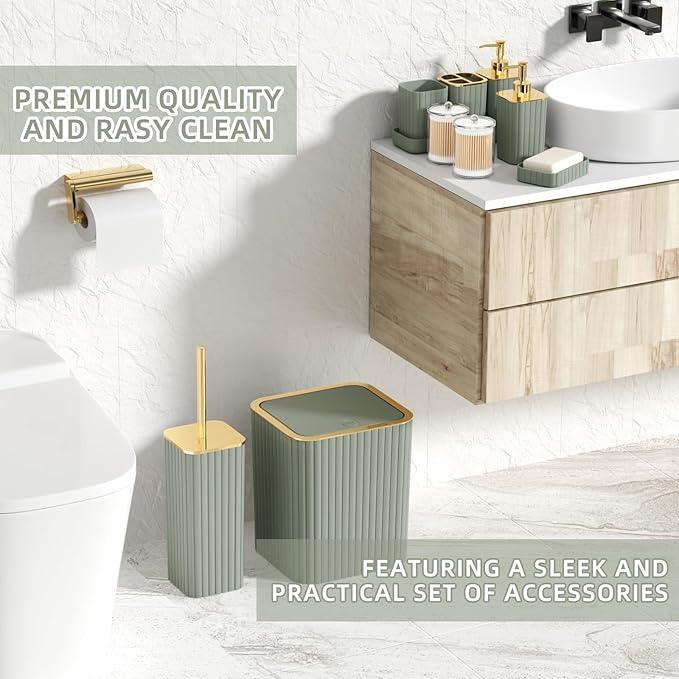 XLHOMO Bathroom Set - 26PC Bathroom Set with Shower Curtain and Rugs, Bathroom Accessory Set, Sage Green Bathroom Accessories Set, Trash Can & Soap Dispenser - ModernBath