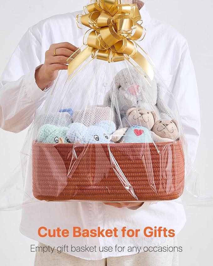 Small Woven Basket, 13.5 x 9.5 x 5 Inches, Storage Basket for Organizing, Cute Small Rope Shelf Closet Cube Storage Bins Baskets for Shelves, Dog Toy Gift Baskets Empty, 3 Pack Rust Red - ModernBath