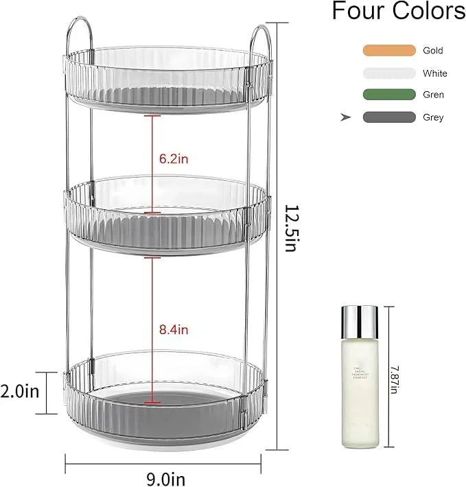 YCIA&DONE 360 Rotating Makeup Organizer and Storage for Vanity Countertop 3 Tiers, High Capacity Cosmetic Skincare Perfume Organizers for Dresser Bathroom Lazy Susan (Smoky Gray) - ModernBath