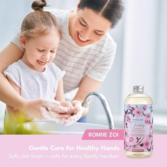 ROMIIE ZOI Cherry Blossom Liquid Hand Soap Refill Gift Set – 3 Pack (26 Fl Oz Each), Moisturizing & Gentle, Biodegradable Formula with Essential Oils for Spa, Kitchen, Bathroom - ModernBath