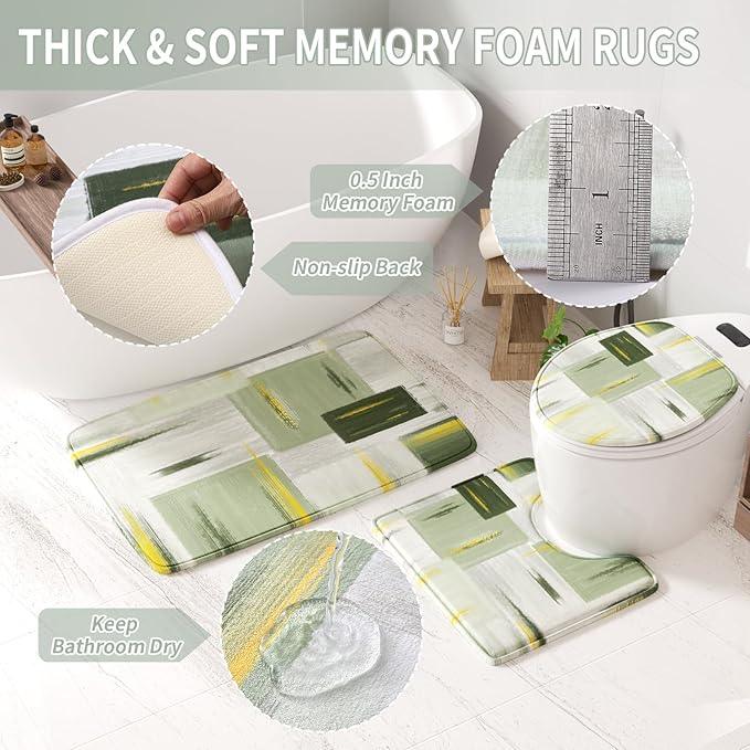XLHOMO Bathroom Accessories Set - 25PC Bathroom Set with Shower Curtain and Rugs, Sage Green Bathroom Set, Bathroom Accessory Set with Press-on Lid Trash Can, Soap Dispenser and Qtip Holders - ModernBath