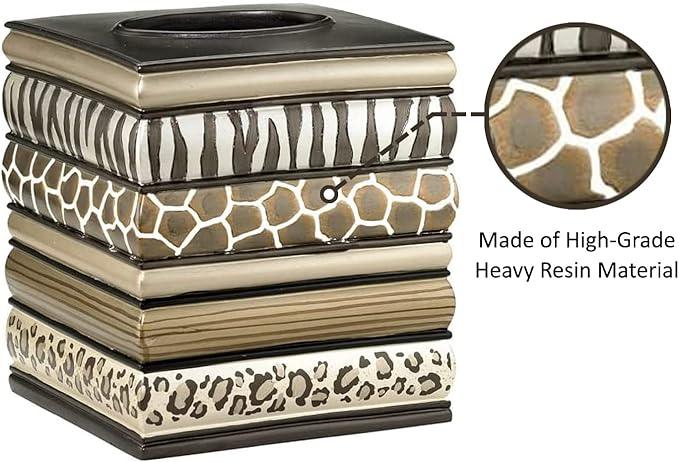 Zahari Home 2pc Safari Stripes Modern Bath Accessories Set Waste Basket & Tissue Box Modern Classic Contemporary Decorative Beautiful Designs Bathroom Decor Set for Home Luxury Bathroom Sets - ModernBath