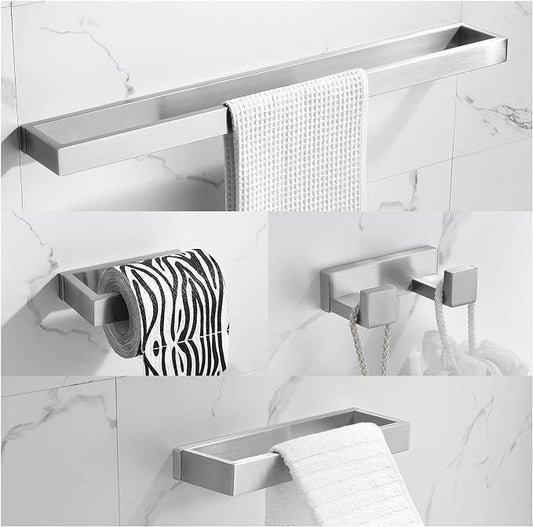 TNOMS Brushed Bathroom Hardware Accessories Set 4 Pieces Brushed Nickel Towel Bar Set, 23.6 Inch Towel Rack Set SUS304 Stainless Steel Bathroom Set,Wall Mounted - ModernBath