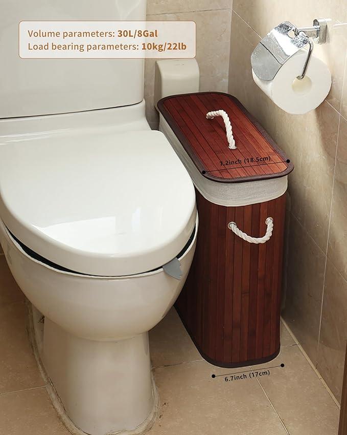 Bamboo Toilet Paper Storage with Lid & Handel, 8 Gallons (30L), Sturdy Toilet Paper Basket, Organizer for Bathroom, Kitchen, Holder with Storage, Brown - ModernBath