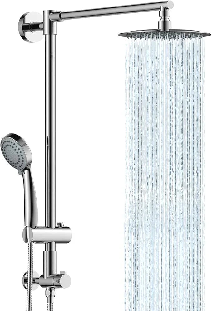 Fennocasa Polaris 1 Rain Shower System, includes 8” Rainfall Shower Head with High Pressure Handheld Combo, 3-Setting Handheld Spray, Height Adjustable Spray Holder, 60” Hose (Chrome) - ModernBath