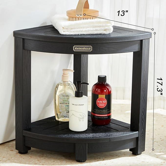 KaimuBench Shower Bench for Inside Shower, Poly Lumber Corner Shower Stool, Plastic Bathroom Bench Seat for Shaving Legs, Shower Chair Seat, Shower Foot Rest with Adjustable Feet, Non-Slip, Black - ModernBath