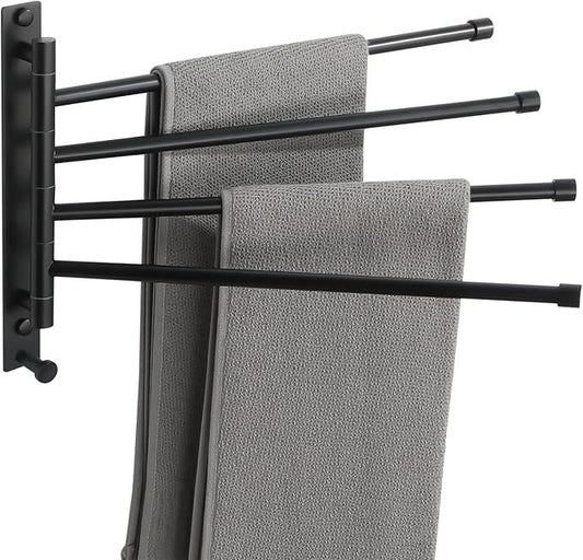 Alise Swivel Towel Rack, SUS304 Stainless Steel 4 Arms Towel Bar, Space Saving Swing Out Towel Bar with Hook, Towel Racks Wall Mounted for Bathroom, Matte Black - ModernBath