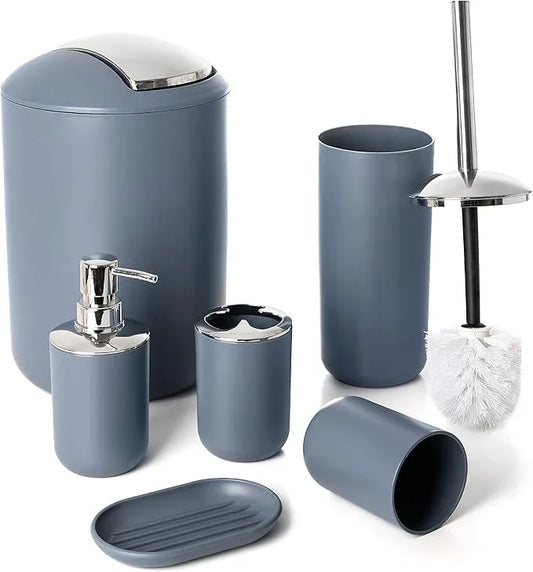 Moss & Stone 6 pcs Bathroom Accessories Set, Bathroom Decor Sets Includes Soap Dispenser, Toothbrush Holder, Toothbrush Cup, Soap Dish, A Complete Bathroom Accessories Blue Set - ModernBath