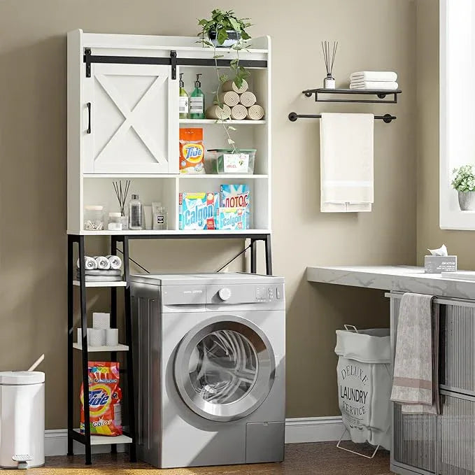 Vabches Over The Toilet Storage Cabinet, Farmhouse Storage Cabinet Over Toilet with Sliding Door & Toilet Paper Holder Stand, Home Space-Saving Toilet Rack for Bathroom, Restroom - ModernBath