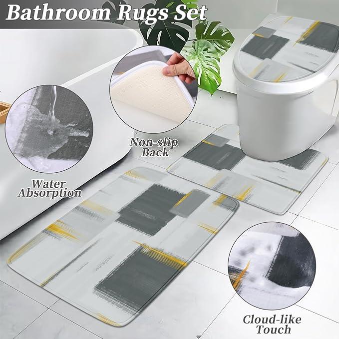 XLHOMO Bathroom Set - Grey and Gold Bathroom Accessories Set, Bathroom Sets with Shower Curtain and Rugs, Grey Shower Curtain Set with Bathroom Trash Can, Soap Dispenser, Soap Dish for Home Decor - ModernBath