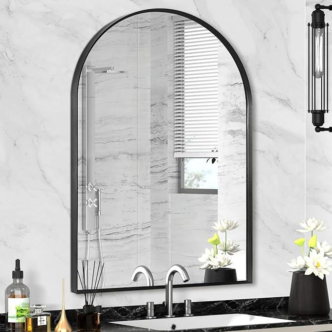 Minuover 24" x 32" Black Arched Mirror, Arch Wall Mirror, Metal Frame Black Bathroom Mirror, Arched Top Bathroom Vanity Mirror for Living Room, Bedroom, Entryway, Tempered Glass, Shatter Proof - ModernBath