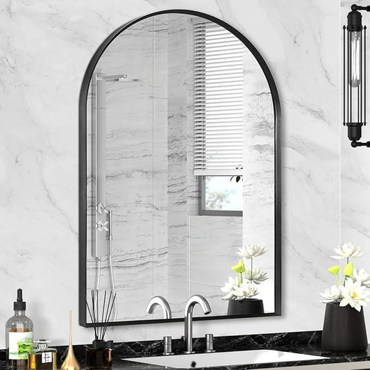 Minuover 24" x 32" Black Arched Mirror, Arch Wall Mirror, Metal Frame Black Bathroom Mirror, Arched Top Bathroom Vanity Mirror for Living Room, Bedroom, Entryway, Tempered Glass, Shatter Proof - ModernBath