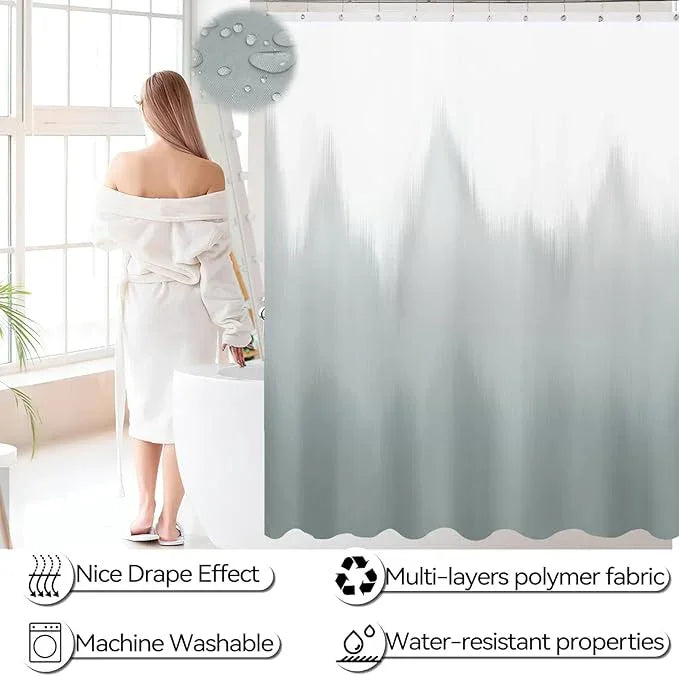 iMucci Bathroom Accessories Grey Bathroom Sets with Shower Curtain and Rug, Grey Ombre Waterproof Shower Curtain with Ultra Absorbent Rug Bathroom Accessories Set for Home Decor - ModernBath