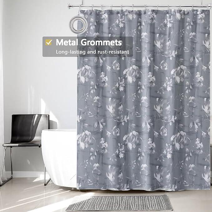 TIKABC Shower Curtain Liner, 4G PEVA Shower Liner, Plastic Waterproof Shower Curtains, with Grommet Holes and 3 Magnetic Weights(Peony Flower) - ModernBath