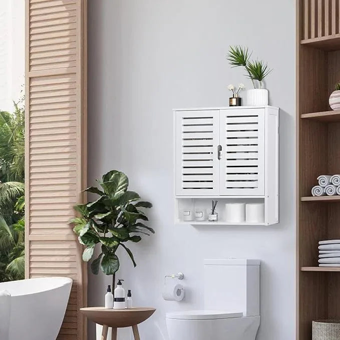 HYNAWIN White Organized Bathroom Storage Cabinet with Lattice Doors,Spacious Storage with Adjustable Shelves for Bathroom or Kitchen Essentials - ModernBath