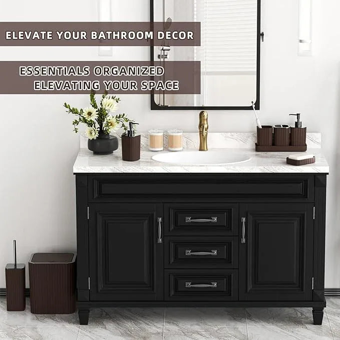 XLHOMO Bathroom Accessories Set - Gorgeous Bathroom Set, 10PC Brown Bathroom Accessories, Bathroom Accessory Set, Toilet Brush, Trash Can, Qtip Holder Dispenser & Soap Dispenser - ModernBath