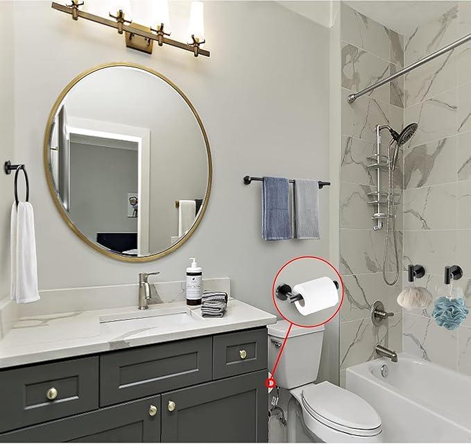 5 Pieces Matte Black Bathroom Hardware Accessories Set, SUS304 Stainless Steel 24 Inch Bath Towel Bar Set, Round Bathroom Towel Holder Set, Towel Racks for Bathroom Wall Mounted - ModernBath