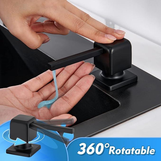 CREA Soap Dispenser for Kitchen Sink, Kitchen Soap Dispenser Black Square Built in Sink Soap Dispenser for Bathroom with 17 OZ Bottle - ModernBath