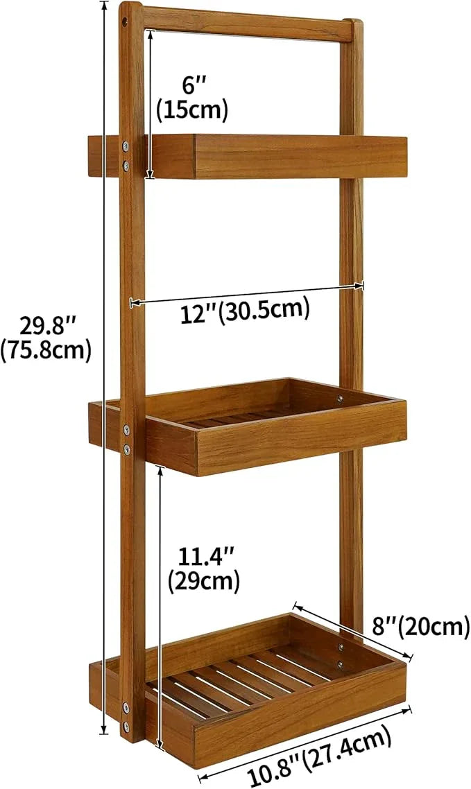 Utoplike Teak Shower Caddy Corner, 3 Tier Standing Shower Organizer Shelf with Handle, Wood Bathroom Stand Up Caddy Basket for Shampoo, Rack for Inside Shower, Bath, Office, Kitchen Desktop - ModernBath
