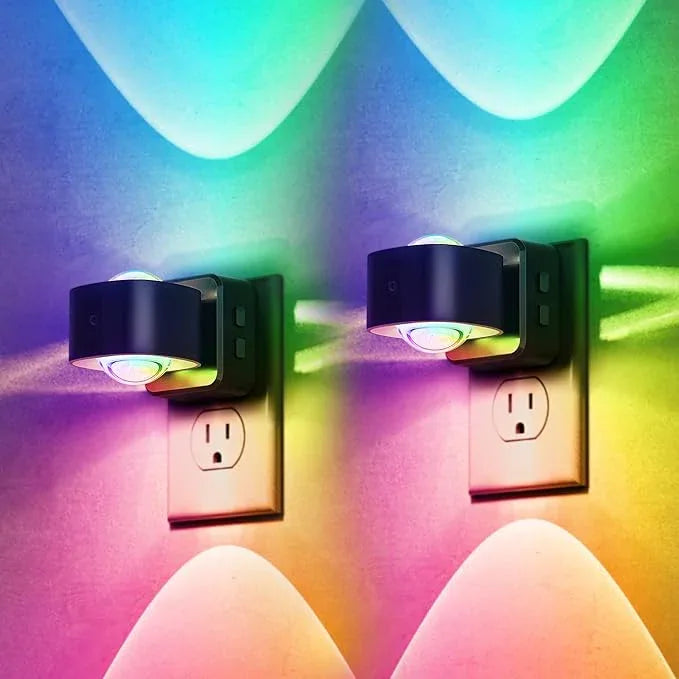 Briignite Night Light Projector, RGB Color Changing Night Light for Kids, 180° Rotating Night Lights Plug into Wall, Dusk to Dawn Sensor, RGB Ambient Lighting for Gaming Room Bathroom Gifts, 2 Pack - ModernBath