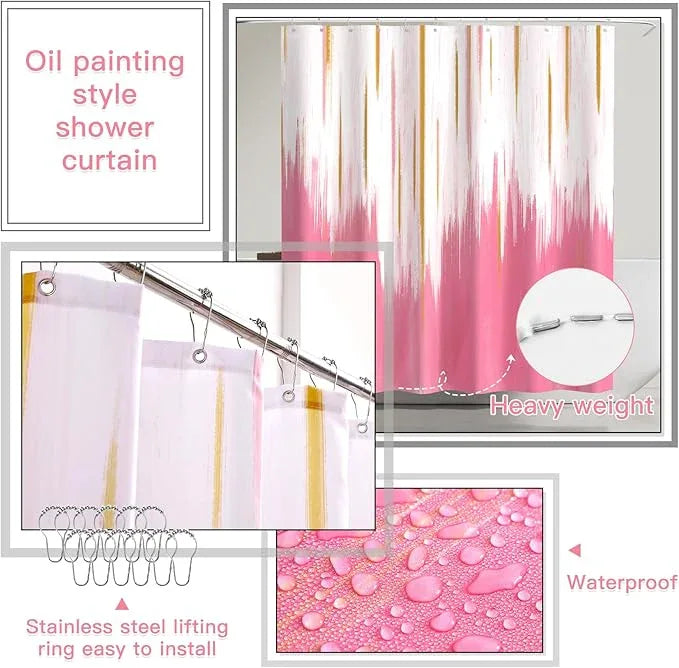 WSBArt 20PC Bathroom Accessory Set Pink Bathroom Accessories Bathroom Set, Shower Curtain Set, 2 Piece Bath Towel Set, 3PC Soap Dispenser, Toilet Brush & Trash Can - ModernBath