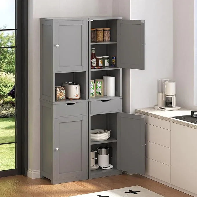 Vongrasig Tall Bathroom Storage Cabinet, 64”H Narrow Storage Unit for Small Spaces, Freestanding Modern Cabinet with Adjustable Shelves for Bathroom, Living Room, Kitchen, Grey - ModernBath