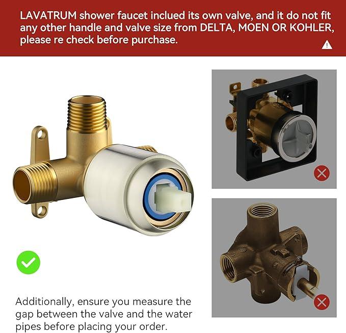 Lavatrum Brush Nickel Shower Head and Handle Set Single Spray Premium Wall Mount 8 Inch Rainfall Round Shower Faucet with Rough-in Valve and Trim Kit for Bathroom（1.8GPM) - ModernBath