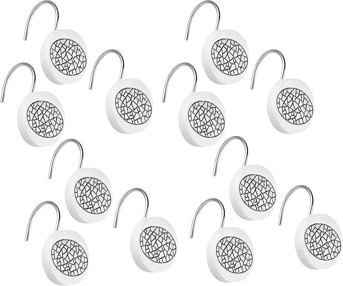Zahari Home Sinatra Bathroom Shower Curtain Set - 13pc Classic White Shower Curtain & Hooks - Unique Design - ModernBath