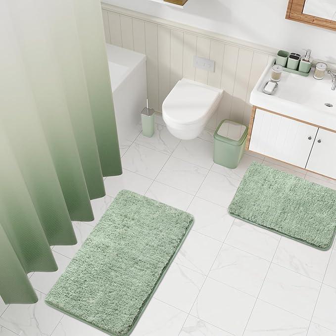XLHOMO Sage Green Bathroom Set - 24PC Bathroom Sets with Shower Curtain and Rugs, Sage Green Bathroom Accessories Set with Press-on Lid Bathroom Trash Can, Soap Dispenser - ModernBath