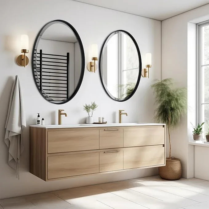 POZINO Oval Beveled Mirror, 24"x36" Bathroom Vanity Mirror for Over Sink, Matte Black Modern Rounded Wall Mirror for Living Room Entryway Bedroom Hallway Fireplace, Hangs Horizontal Or Vertical - ModernBath