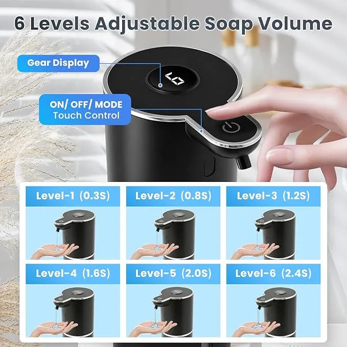 Automatic Soap Dispenser, Touchless Liquid Soap Dispensers, USB Rechargeable, 6-Level Adjustable Volume Control, 12.8oz/380ml, Wall Mount for Kitchen, Bathroom, Free Liquid Dispenser Stickers (Black) - ModernBath