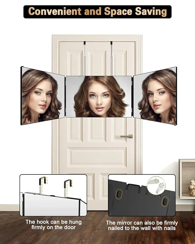 JUSRON 360 Viewing Angle Self Hair Cutting Mirror, Clear Anti-Fog HD Glass (Black Without LED Without Accessories) - ModernBath