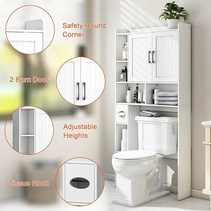 Over The Toilet Storage Cabinet, Farmhouse Storage Cabinet Over Toilet with Barn Door，Home Space-Saving Toilet Rack, for Bathroom, Restroom, Laundry - ModernBath